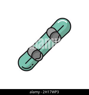 Skateboard isolated Swiss longboard on wheels flat line icon. Vector skater deck, upside carefree skateboard balancing skate on rollers. Skateboarding Stock Vector