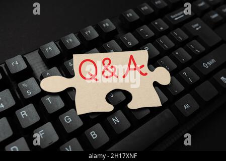 Conceptual caption Q And A Question. Word Written on in which person asks questions and another one answers them Creating Social Media Comment Message Stock Photo