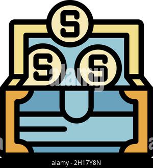 Money chest icon. Outline money chest vector icon color flat isolated Stock Vector
