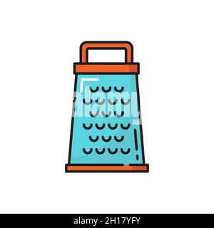 Grater kitchenware item with sharp blade isolated color line icon. Vector device covered by holes used for grating cheese, food. Dishware utensil, met Stock Vector