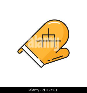 Bakery heat protection mitten, mit to hold hot yellow line icon. Vector potholder, bakery mitt, heat pots holder, mitten from heat-resistant material. Stock Vector