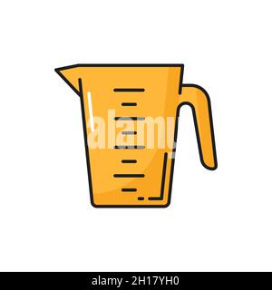 Measuring cup yellow cooking utensil with liters scale isolated. Vector container mug for making cocktails, milliliters. Jug with measuring scale, kit Stock Vector