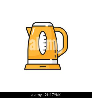 Electric tea kettle boiler isolated color line icon. Vector yellow plastic or metal boiler, steel teakettle to boil water. Teapot household appliance, Stock Vector
