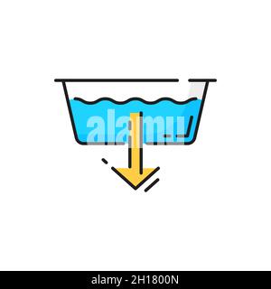 Extra water or detergent add at laundry machine isolated color line sign. Vector machine wash symbol, washbowl and arrow down, add extra washing powde Stock Vector
