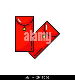 Red chinese envelope for money isolated color line icon. Vector lucky pockets good fortune and luck sign. Ang Pao envelope for money, traditional gift Stock Vector