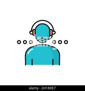 Customer service user in headphone color line icon isolated. Vector online consultant support help, consulting management, speaker in headset. Call ce Stock Vector