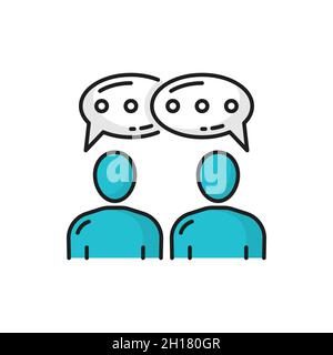 Communication of two business people in messenger isolated color line icon. Vector team members communicate online, writing text messages. Conversatio Stock Vector