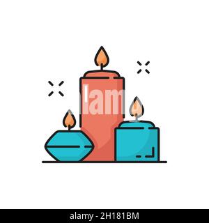 Aroma beauty spa candles isolated outline icon. Vector burning aromatic lighted candles, thin line. Romantic decor element, spa, aromatherapy and mass Stock Vector