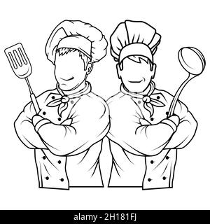 Set of chef cook standing in a different pose. Chef in uniform. Cook logo. Chef Hat. Professional Chef cook Stock Vector