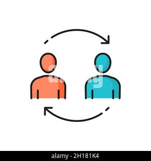 Business people communicate brainstorming exchanging information together isolated color line icon. Vector conversation of coworkers, partnership, tea Stock Vector