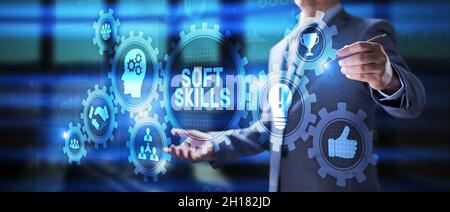Soft skill personal development business concept on virtual screen. Stock Photo