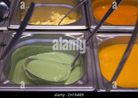 Different sauces such as tomato, mustard and mayonnaise. No people Stock Photo