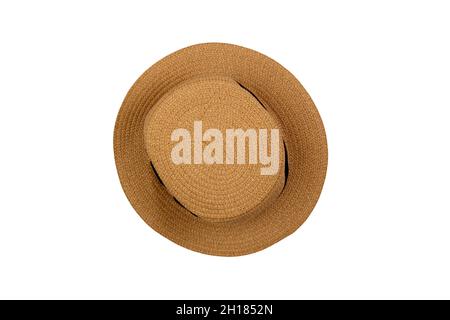 Panama hat with summer top view isolated on white background. Stock Photo