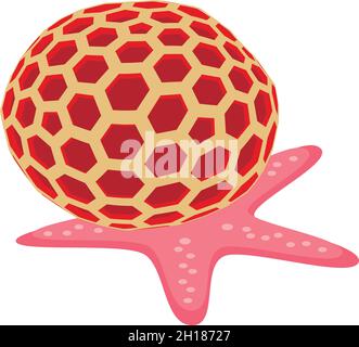 Sea flora icon isometric vector. Underwater starfish and red round coral icon. Marine invertebrate, underwater world Stock Vector