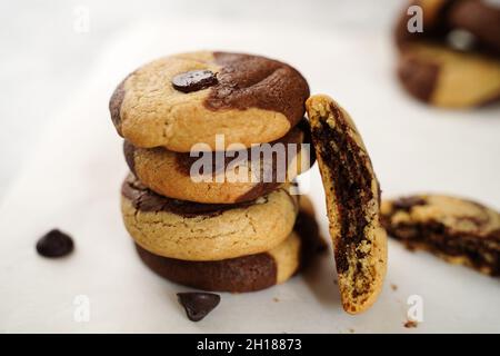 Homemade Marbled chocolate chip cookies - Christmas holiday desserts Stock Photo