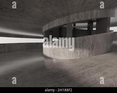 Spiral ramp interior. Dark abstract architecture background. 3d ...