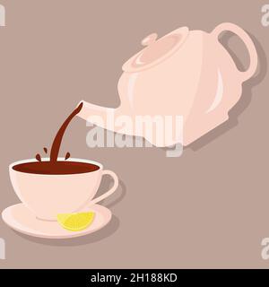 Pour tea into a cup from a teapot Stock Vector