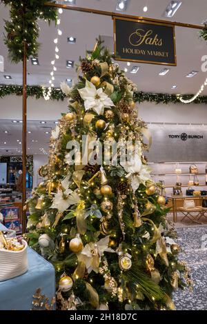 Saks Fifth Avenue flagship store has a holiday market, New York City, USA Stock Photo