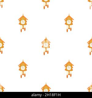 Vintage wooden cuckoo clock pattern seamless background texture repeat wallpaper geometric vector Stock Vector