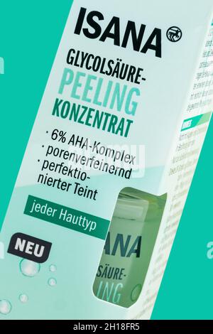 Hamburg, Germany - August 15,  2021: Isana Glycolsäure-Peeling Stock Photo