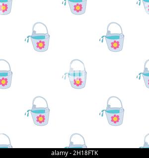 Bucket of water for the garden pattern seamless background texture repeat wallpaper geometric vector Stock Vector