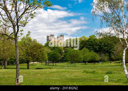 Rochester Castle in Kent viewed from one of the parks in the city Stock Photo