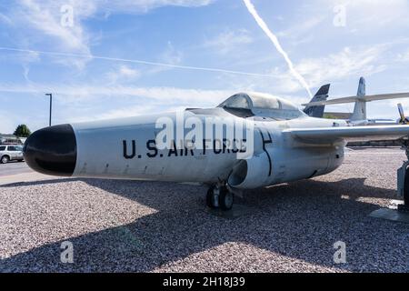 A Northrop F-89H Scorpion all-weather fighter in the Hill Aerospace Museum in Utah.  Could carry air-to-air nuclear missiles. Stock Photo