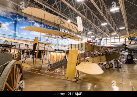 The 1911 Burgess-Wright Model F Flyer was used as a flight trainer by the U.S. Army Signal Corps.  Hill Aerospace Museum. Stock Photo