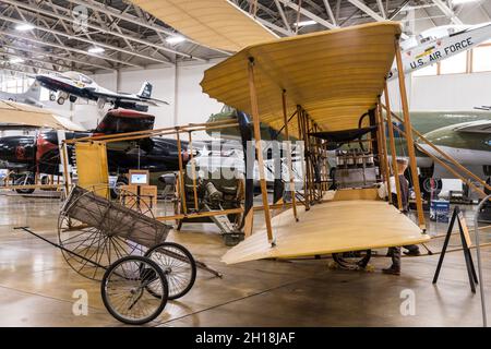 The 1911 Burgess-Wright Model F Flyer was used as a flight trainer by the U.S. Army Signal Corps.  Hill Aerospace Museum. Stock Photo