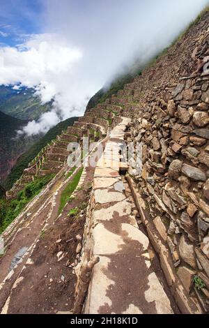 Choquequirao, one of the best Inca ruins in Peru. Choquequirao Inca trekking trail near Machu Picchu. Cuzco region in Peru Stock Photo