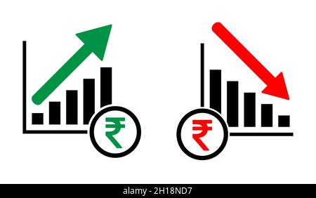 Set of income and growing economic symbol, money flat modern icon, isolated on white background . Stock Vector
