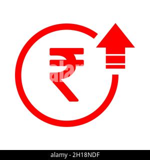 Rupee high symbol, cost increase icon. Growth profit bussiness sign vector illustration . Stock Vector