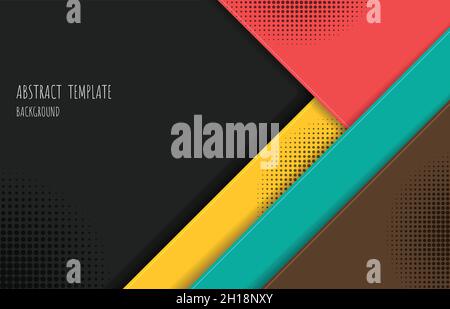 Abstract colourful template design with black halftone decorative template. Overlapping with triangles, layers background. Illustration vector Stock Vector