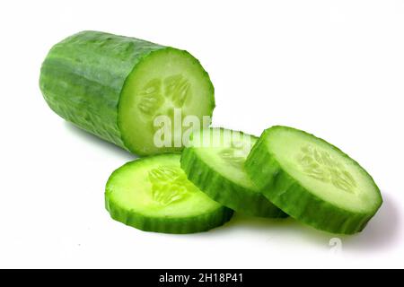 Cucumber and slices isolated on white background. Stock Photo