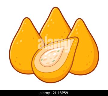 Coxinha, traditional snack in Brazil, chicken stuffed deep fried croquettes. Brazilian fast food. Cartoon drawing, vector illustration. Stock Vector