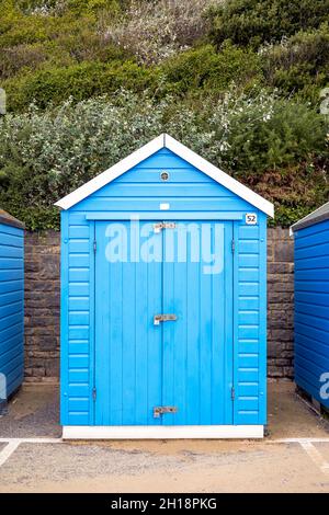 Traditional blue painted beach hut Stock Photo
