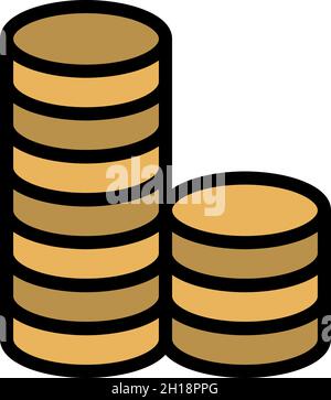 Two stacks of coins icon. Outline two stacks of coins vector icon color flat isolated Stock Vector