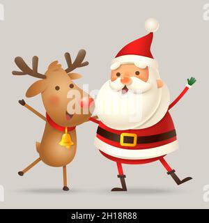 Cute friends Santa Claus and Reindeer celebrate Christmas holidays - vector illustration isolated Stock Vector