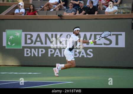 Nikoloz Basilashvili (GEO) defeated Taylor Fritz (USA) 7-6 (7-5), 6-3, at the BNP Paribas Open being played at Indian Wells Tennis Garden in Indian Wells, California on October 16, 2021: © Karla Kinne/Tennisclix/CSM Stock Photo