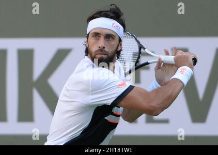 Nikoloz Basilashvili (GEO) defeated Taylor Fritz (USA) 7-6 (7-5), 6-3, at the BNP Paribas Open being played at Indian Wells Tennis Garden in Indian Wells, California on October 16, 2021: © Karla Kinne/Tennisclix/CSM Stock Photo