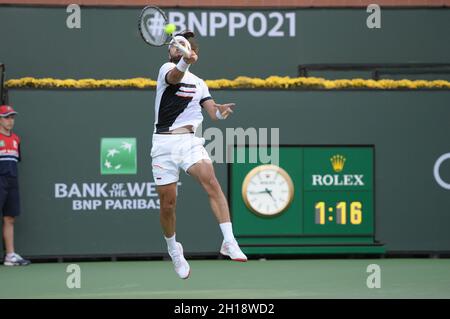 Nikoloz Basilashvili (GEO) defeated Taylor Fritz (USA) 7-6 (7-5), 6-3, at the BNP Paribas Open being played at Indian Wells Tennis Garden in Indian Wells, California on October 16, 2021: © Karla Kinne/Tennisclix/CSM Stock Photo