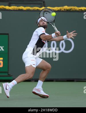 Nikoloz Basilashvili (GEO) defeated Taylor Fritz (USA) 7-6 (7-5), 6-3, at the BNP Paribas Open being played at Indian Wells Tennis Garden in Indian Wells, California on October 16, 2021: © Karla Kinne/Tennisclix/CSM Stock Photo