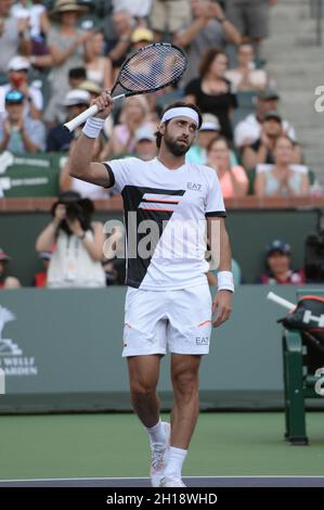 Nikoloz Basilashvili (GEO) defeated Taylor Fritz (USA) 7-6 (7-5), 6-3, at the BNP Paribas Open being played at Indian Wells Tennis Garden in Indian Wells, California on October 16, 2021: © Karla Kinne/Tennisclix/CSM Stock Photo