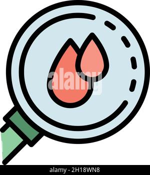 Blood under magnifier icon. Outline blood under magnifier vector icon color flat isolated Stock Vector