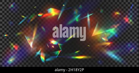 Abstract prism light reflection with rainbow flare background. Crystal sparkle burst, diamond refraction rays. Iridescent glow vector effect Stock Vector