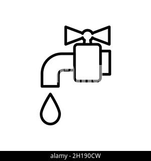 Faucet with drop icon. Flat pictogram for web. Line stroke. Simple symbol isolated on white background. Outline icon vector eps10 Stock Photo