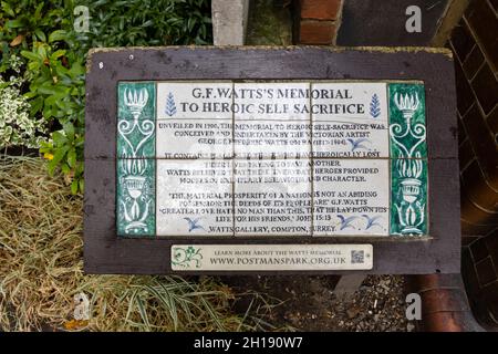 The Watts Memorial to Heroic Self Sacrifice in Postman's Park in London EC1 Stock Photo