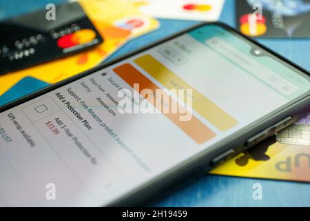 Buy now button on screen. Buying items online on amazon or ebay Stock Photo