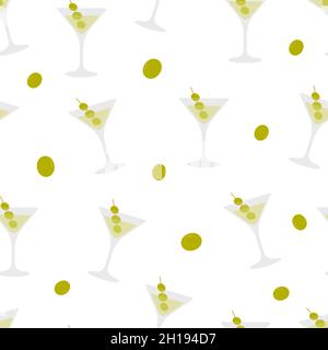 Seamless pattern glass with vermouth and olives Stock Vector