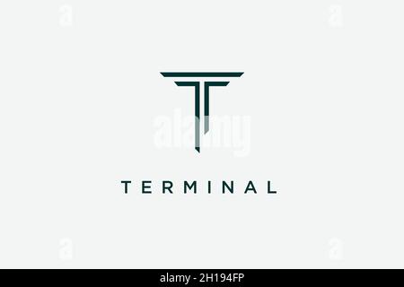 geometric Monogram T letter thin line hipster logo, luxury gold linear initial for retro wedding card, vintage cute decoration design element Stock Vector